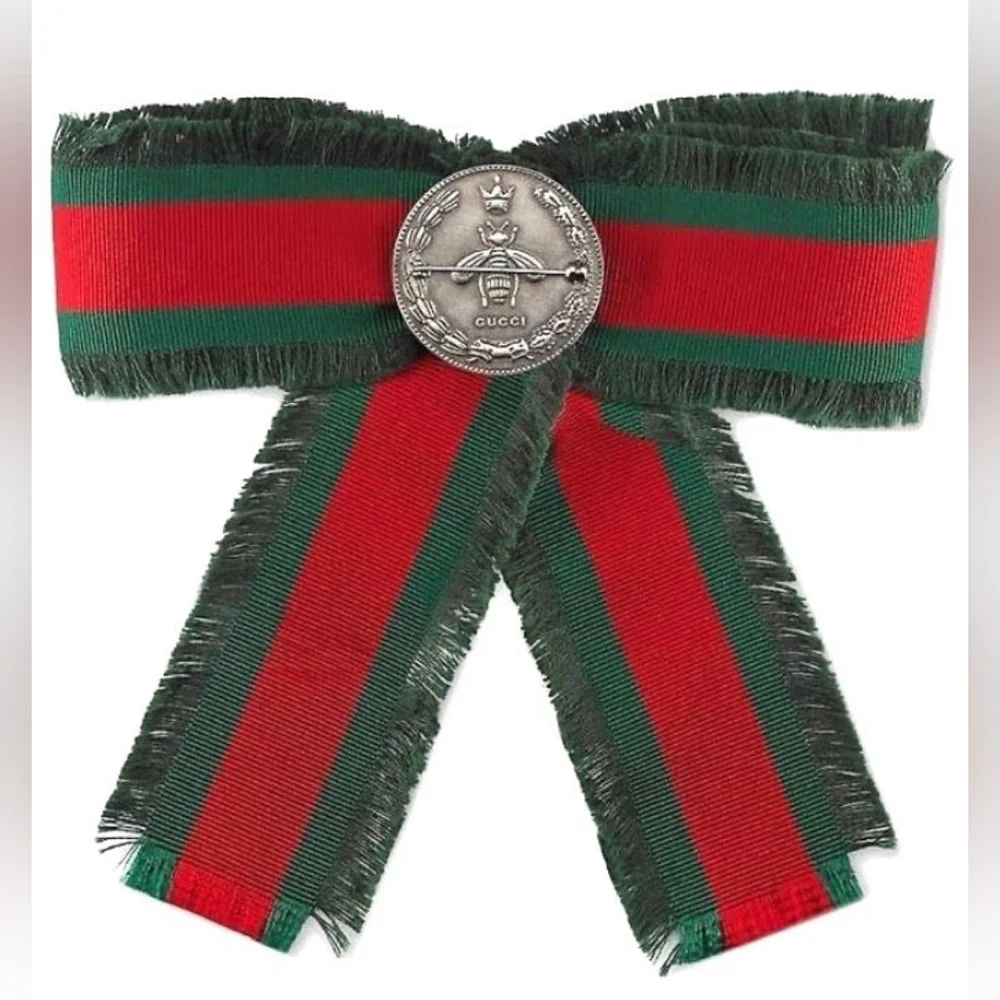 Gucci Iconic Bow Stripe Green Red Jewerly Brooch - Picture 3 of 14